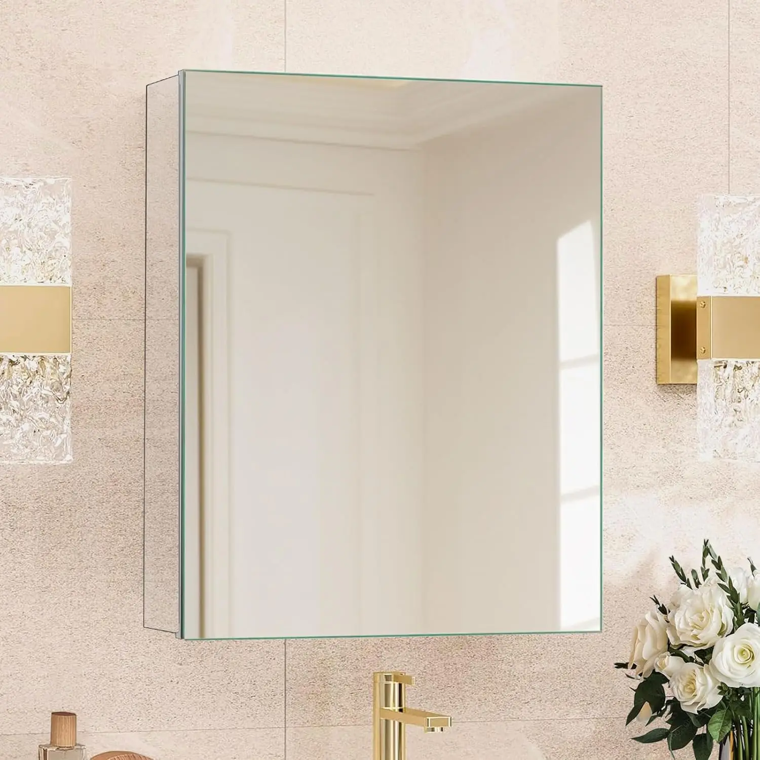 

20x26 Medicine Cabinet Mirror, Adjustable Shelves, Aluminum, Recessed/Wall Mounted