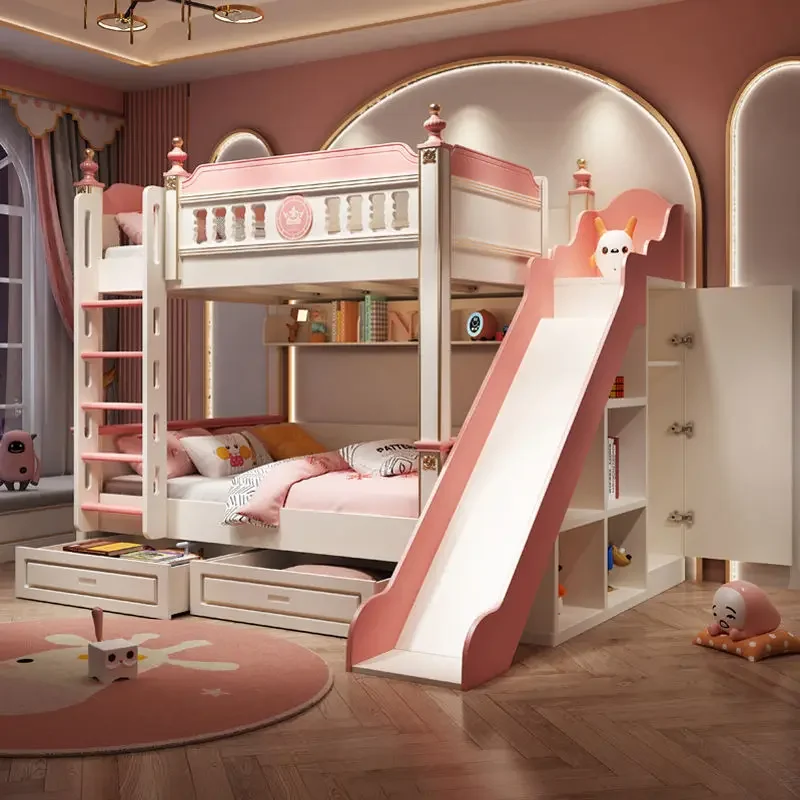 Bunk bed Two-layer upper and lower beds Girl princess bed Same width High and low bed Solid wood child and mother Children's dou