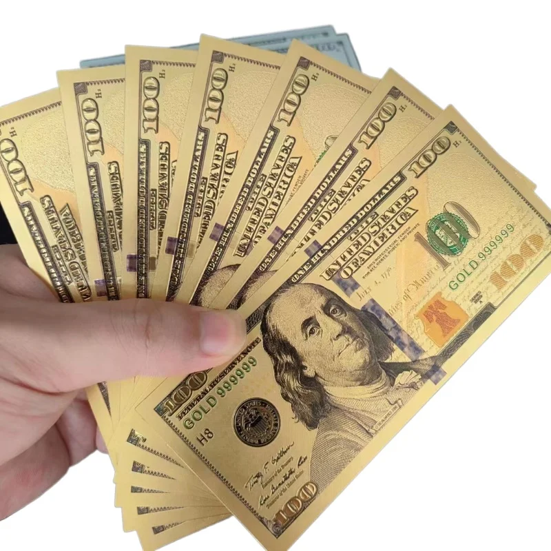 MOYU 20/50/100pcs USD 100 Dollars 24k Gold Foil USD 100 Dollar Gold Banknotes Fake Bills Paper Money Banknotes Crafts