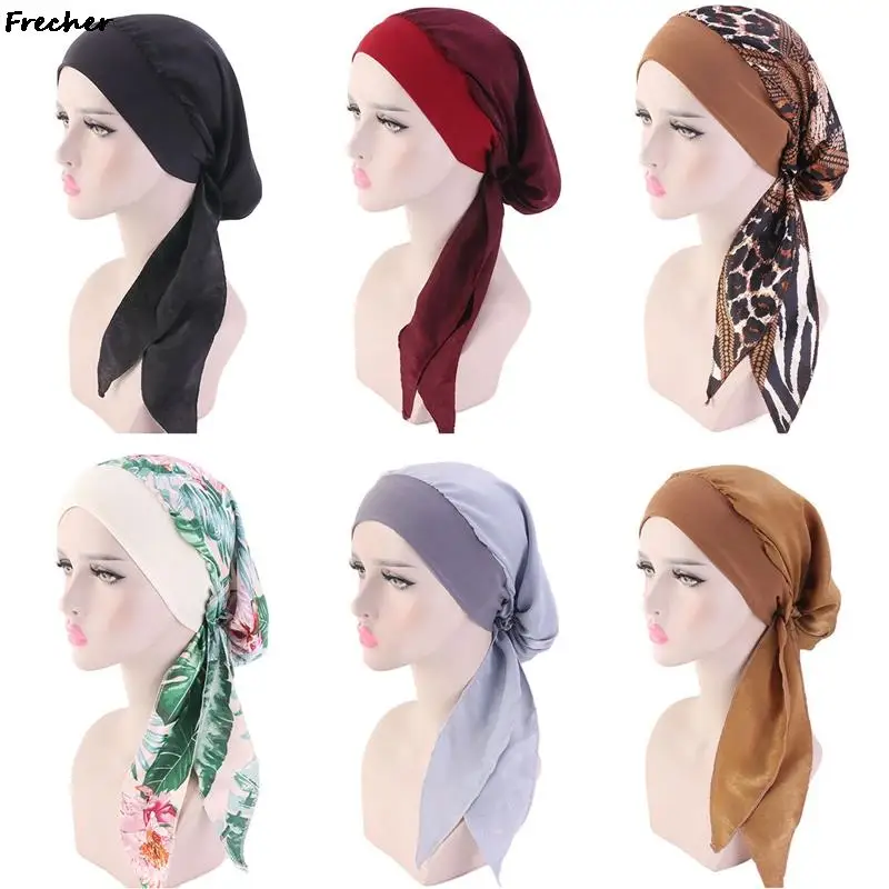 

Indian Hijabs Hat Women Muslim Headwrap Smooth Satin Turban Caps Silky Underscarf Islamic Head Scarf Summer Bonnet Turbante