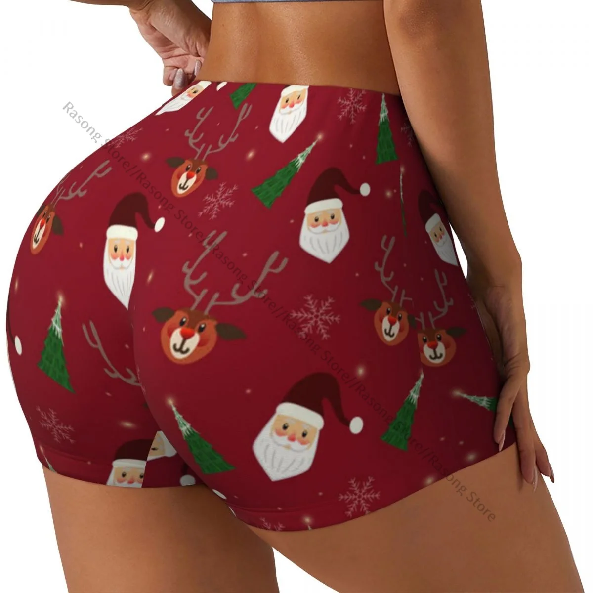 Women's Yoga Shorts Christmas Santa Deer Beer Pattern Scrunch Booty Butt Lifting Comfort Fitness Gym