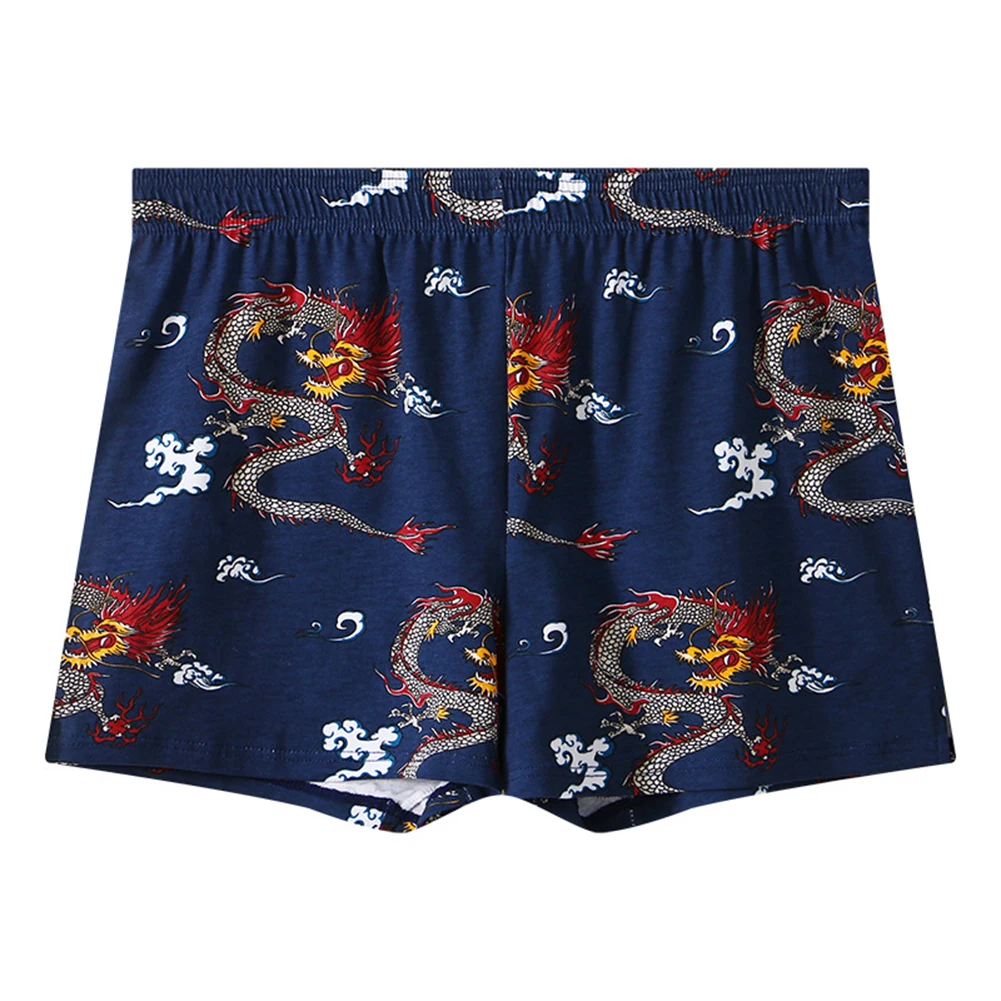 سروال داخلي للرجال مطبوع عليه تنين جيد التهوية ، ملابس داخلية قطنية ، سراويل داخلية متوسطة الخصر ، ملابس داخلية فضفاضة قصيرة ، شورت عصري