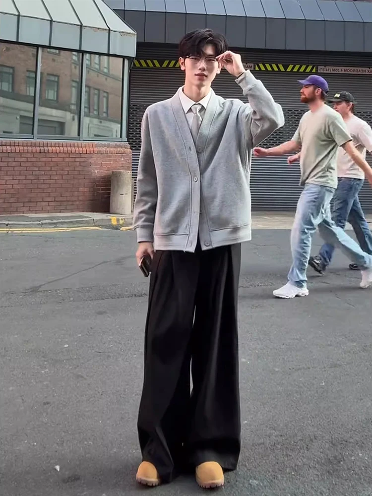 

Мужские брюки прямого кроя с двойными складками, черные, повседневные, комфортные, свободного кроя, со средней посадкой, весна-лето