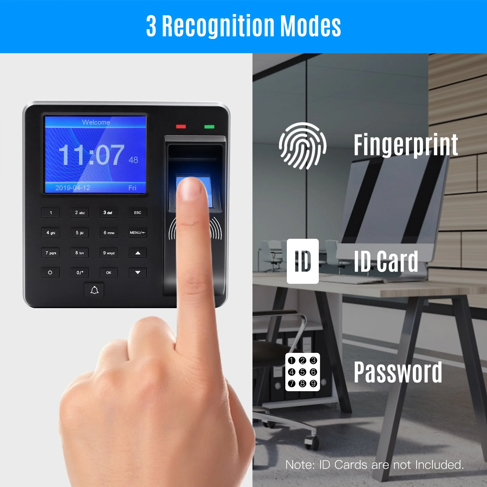 Access Control Time Attendance Machine Fingerprint/Password/ID Card Recognition Time Clock w/ 2.4 Inch Screen Employee Recorder