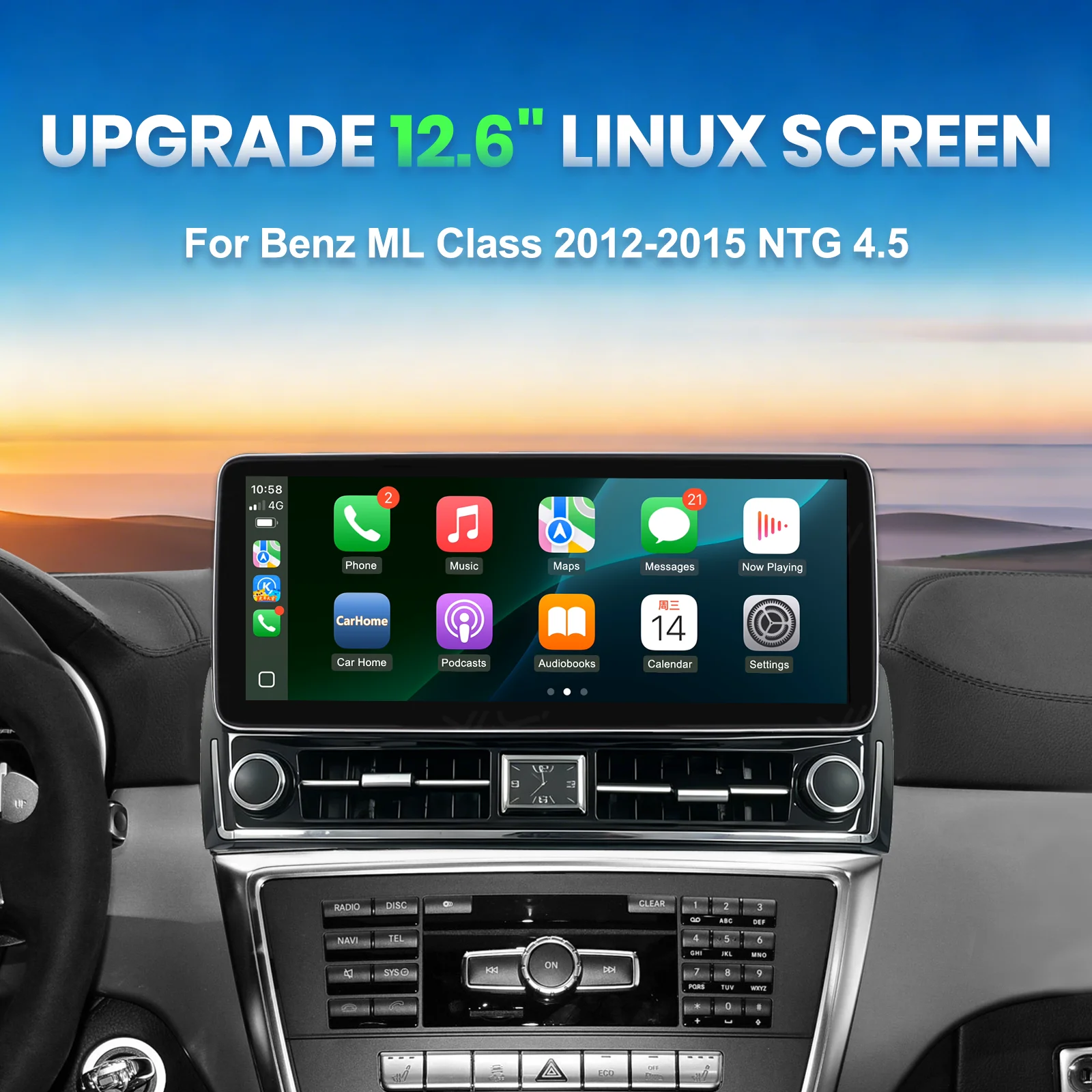 Ezonetronics For Mercedes Benz ML (2012-2015) with NTG 4.5 System Wireless CarPlay Android Auto Multimedia Linux Screen