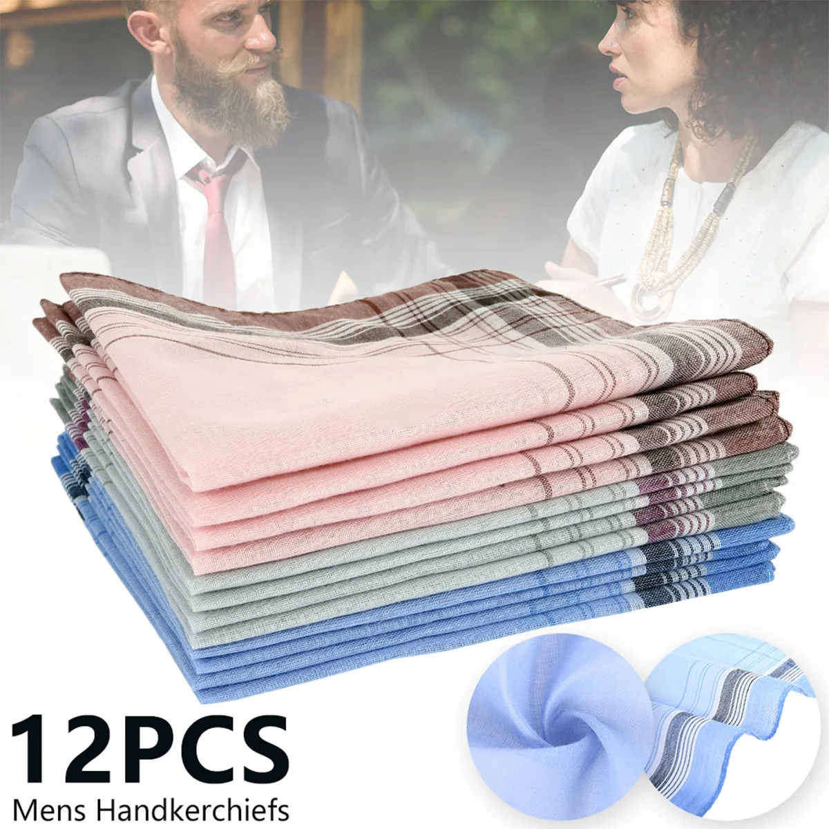 12Pcs Handkerchief Square Towels Multicolor Plaid Stripe Men Women Pocket for Wedding Party Business Chest Towel Handkerchiefs