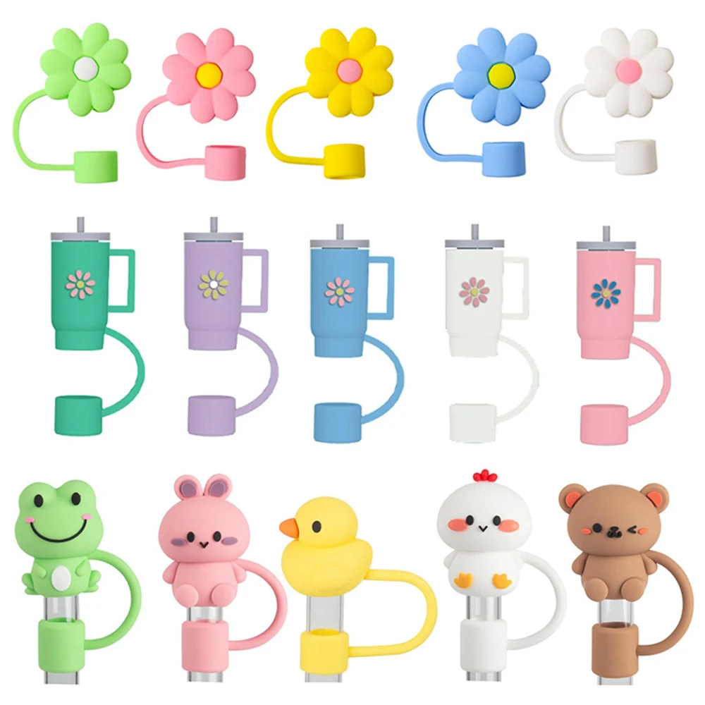 

5/15pcs Straw Cover Cap for Reusable Drinking Dust Cap Glas Cup Accessories, Cute Flower Straw Toppers 10mm Silicone Straw Cover