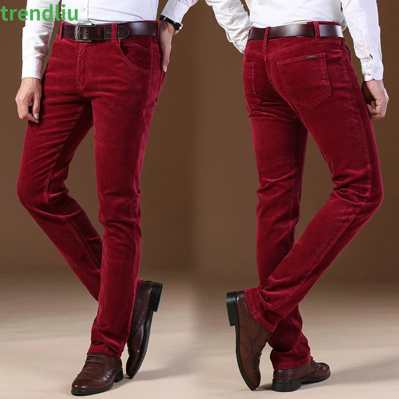 Autumn Winter New Men's Corduroy Casual Pants Business Fashion Solid Color Elastic Regular Fit Big Yards Male Straight Trousers