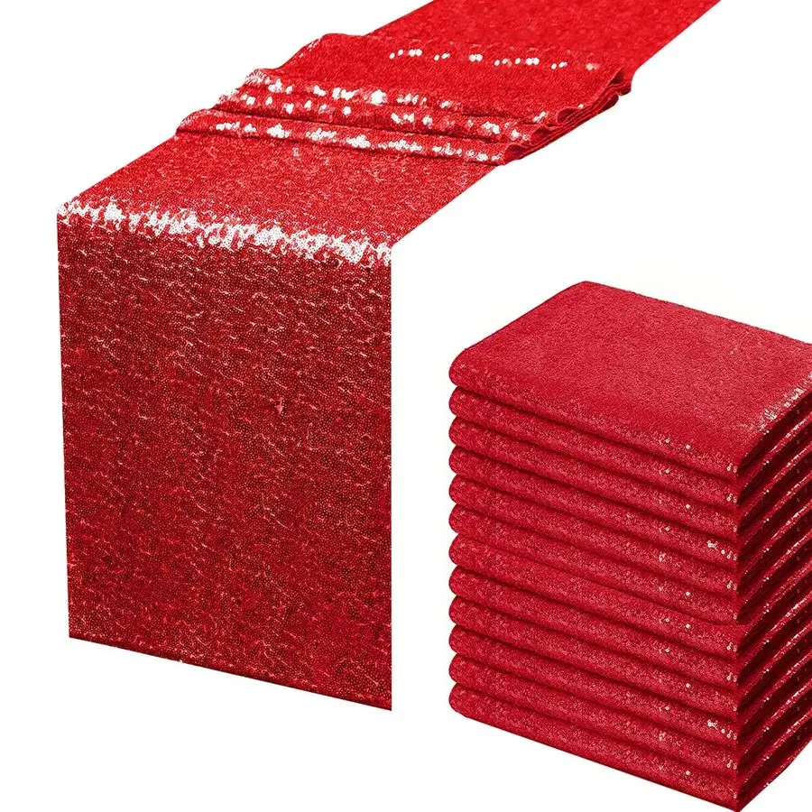 

Red Sequin Table Runner 12 X 108 Inch Pack of 12 Rectangle Glitter Runner for Party Decor, Graduation, Wedding, Birthday Supplie