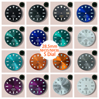 28.5mm S Logo SUB Sunburst Dial Fit NH35/NH36 Japanese Movement Green Luminous High-Quality Watch Modification Accessories
