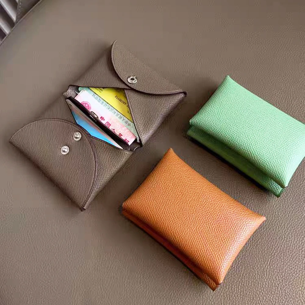 Luxury Leather Folded Coin Purse Fashion Men Gift Mini Credit Card Holder Wallet New Designer Simple Small Women Money Pouch Bag