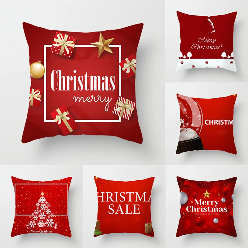 

Merry Christmas Gift Decorative Pillowcase Red Print Cushion Cover Home Sofa Holiday