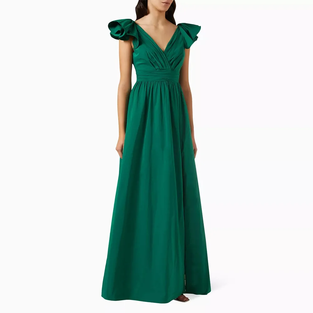 

Sevintage Green Taffeta Prom Dresses Sleeveless A-Line Saudi Arabic Evening Gowns Formal Occasion Dress 2024