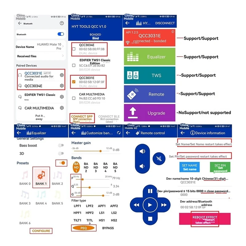 Amplificateur de puissance Bluetooth QCC3034, 15W x 2 stéréo, prise en charge AUX, suppression du contrôle pour le changement de nom, la configuration du mot de passe et les réglages EQ