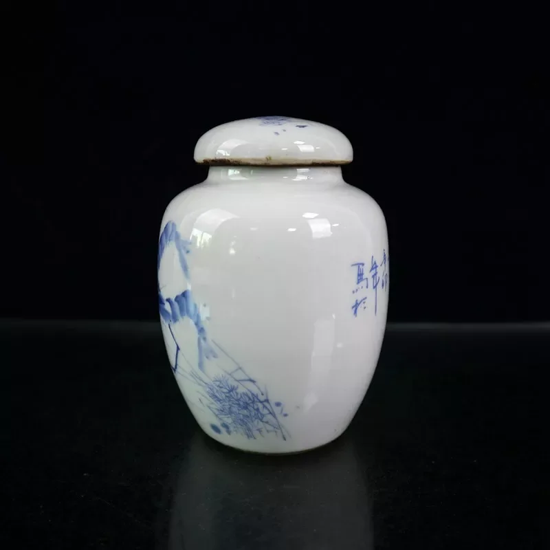 Exquisite Old Chinese Blue and white porcelain Hand Painted Shrimp jar pots