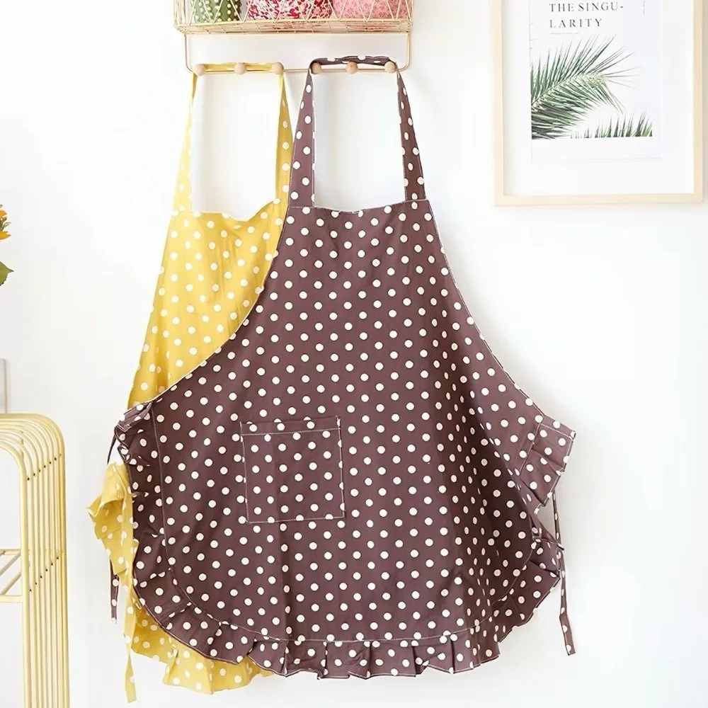 Elegant Kitchen Aprons Wrinkle Edge Polka Dot Pattern Coffee House Uniform Anti-dirty Japanese Style Nail Salon Beauty Apron