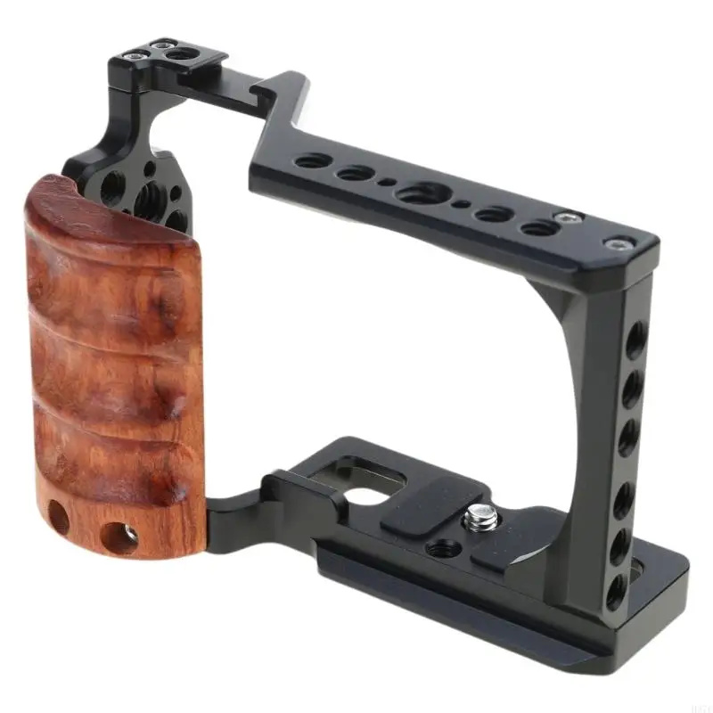 H37F Camera Cage with Wood Handle for Song zve10 Cold Shoe Mics/Light Extension Video Cage for Vloggings and Filmmaking