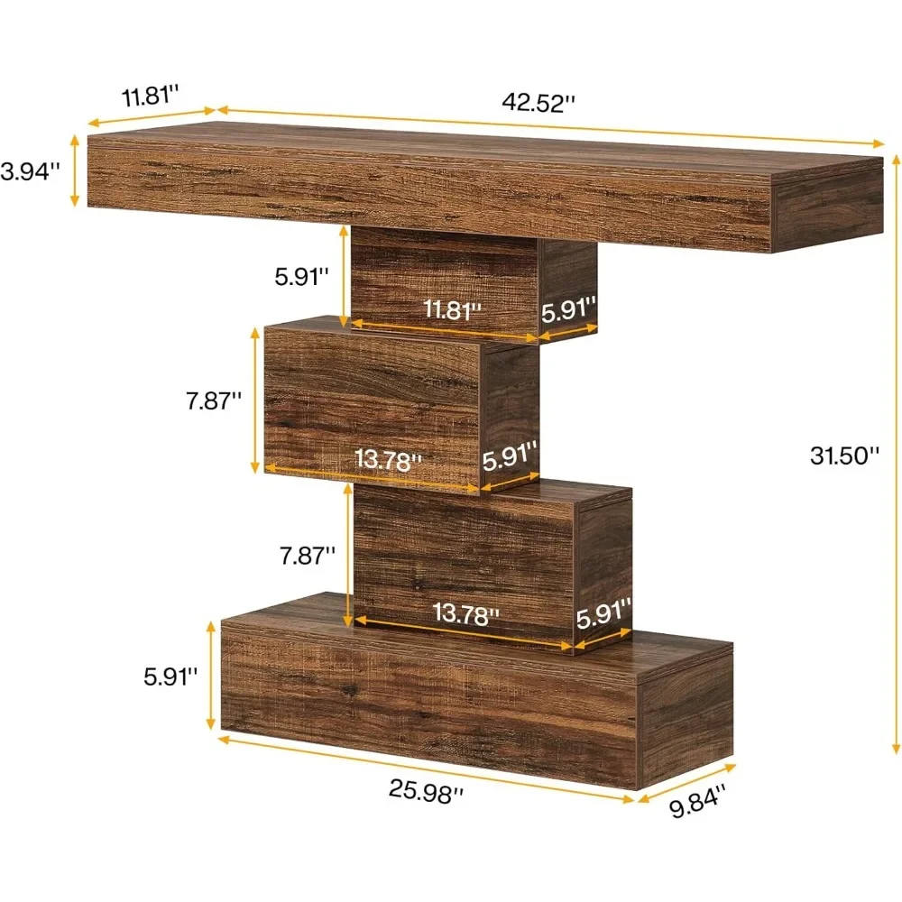 Table console de 42.5 pouces, table de canapé étroite en bois derrière le canapé avec base géométrique, table d'appoint d'entrée industrielle