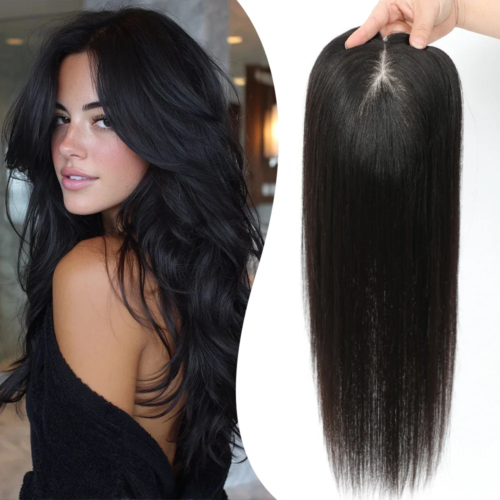

Europe Human Hair Topper For Women Dazzeal Silk Base Topper Natural Human Hair Extensions Cilps ins Real Silk Base Hair Toppers