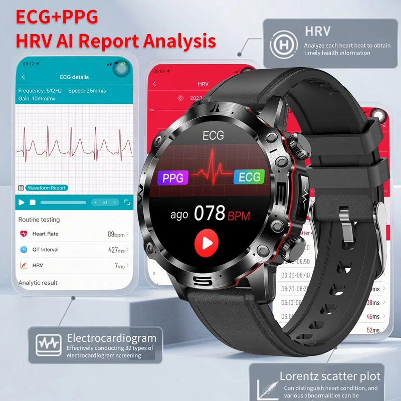 2024 neue Smartwatch für Männer EKG Blutzucker Uhren Harnsäure Uhr Sport Fitness Tracker Bluetooth Anruf Gesundheit Smartwatch