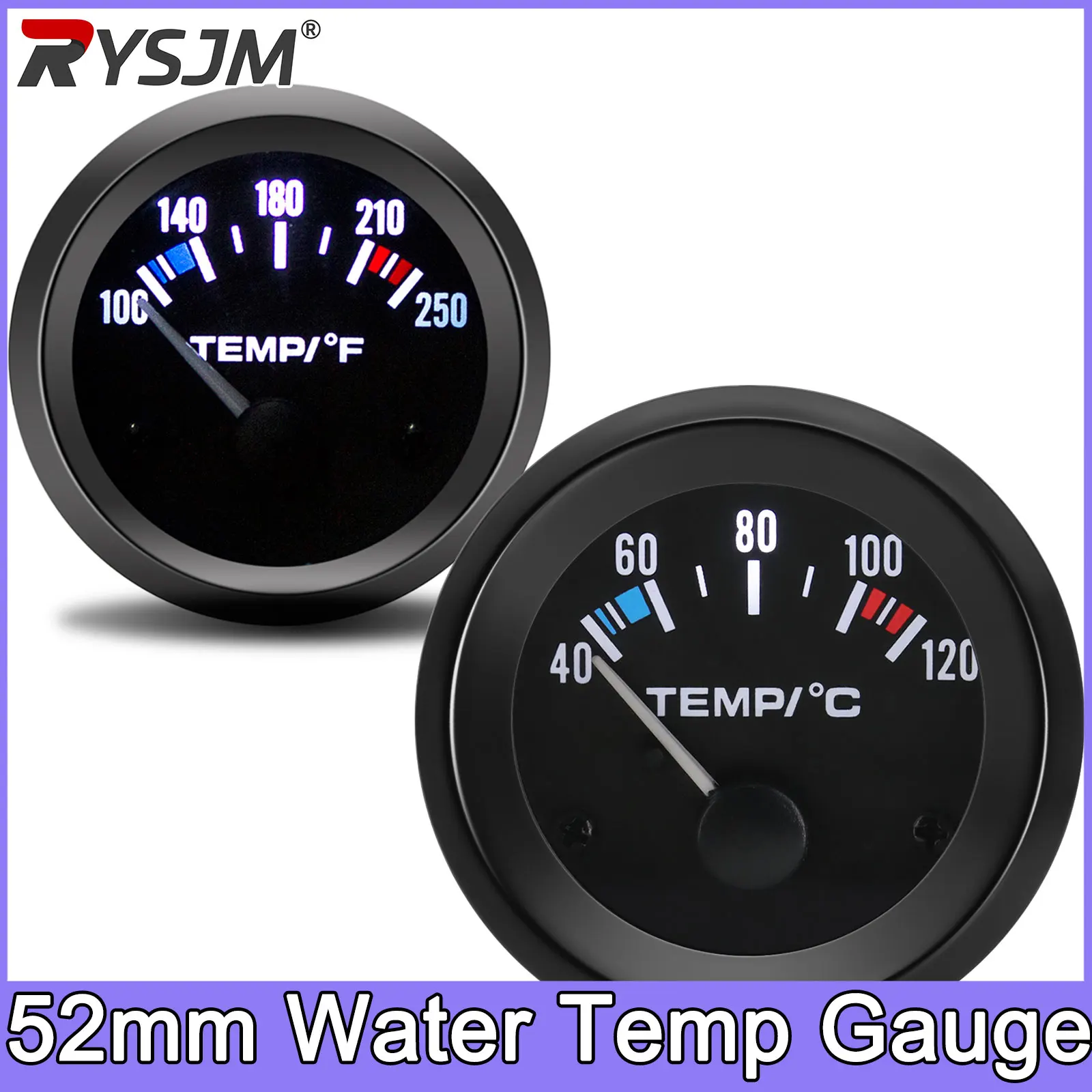 

Car Gauge 52mm Water Temp Gauge + Water Temperature Sensor 40~120 Celsius Centigrade Temperature Vehicle Meter Black Shell 12V