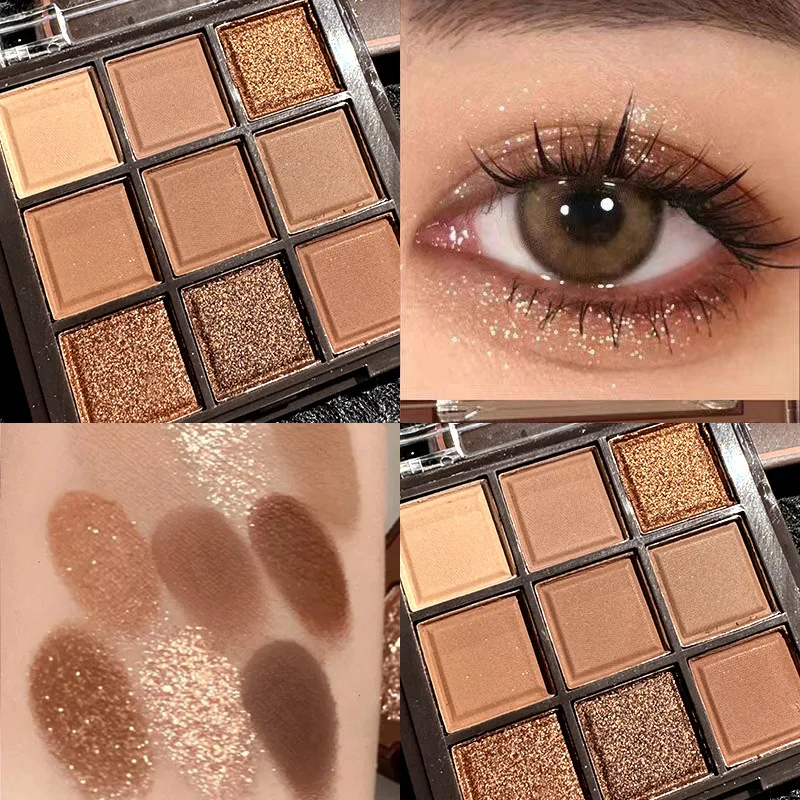 Paleta Cieni do Powiek 9 Kolorów Matowe Perłowe Brokatowe Wykończenie Makijaż Rozświetlający Nisko Naprawdzające Ziemiste Kolory Codzienny Makijaż Paleta Cieni do Powiek