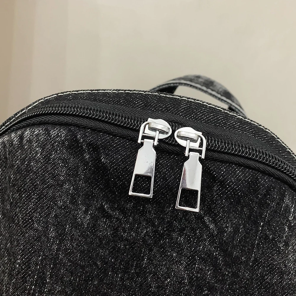 

Knapsack for Women Men Zipper School Bag Denim Multi-pocket Retro Rucksack Solid Daypack Travel Gym Bag