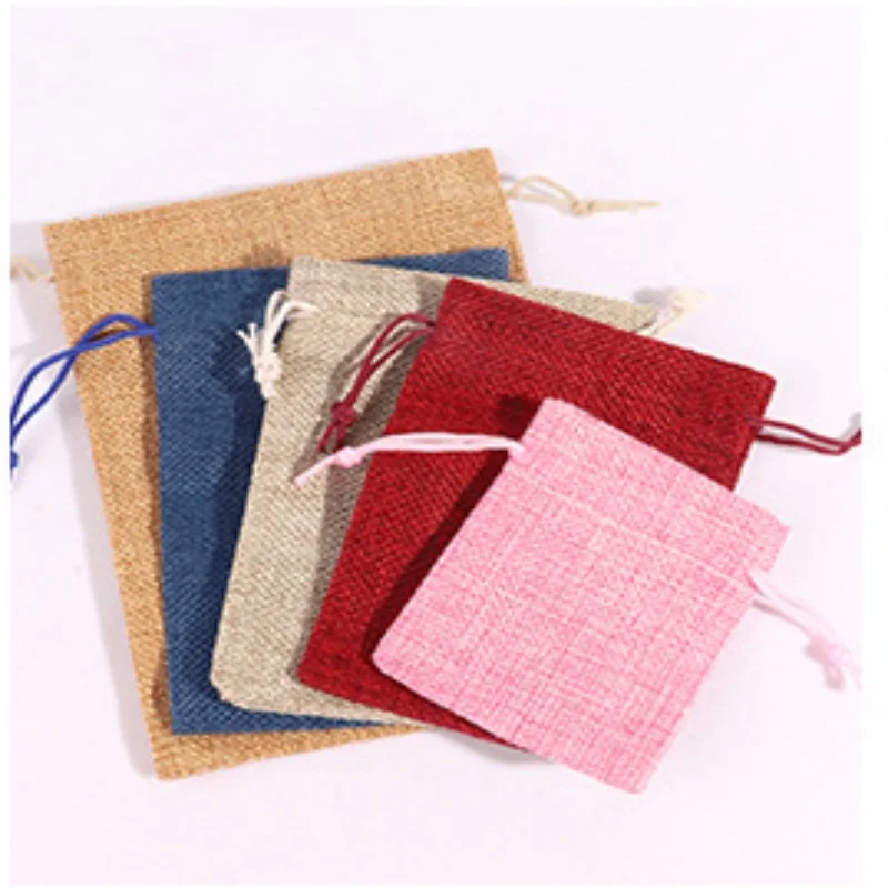 

50PCS Colors Cloth Linen Drawstring Storage Bag DIY Christmas Jewelry Snack Coffee Candy Fabric Cultural Plaything Gift Pouches