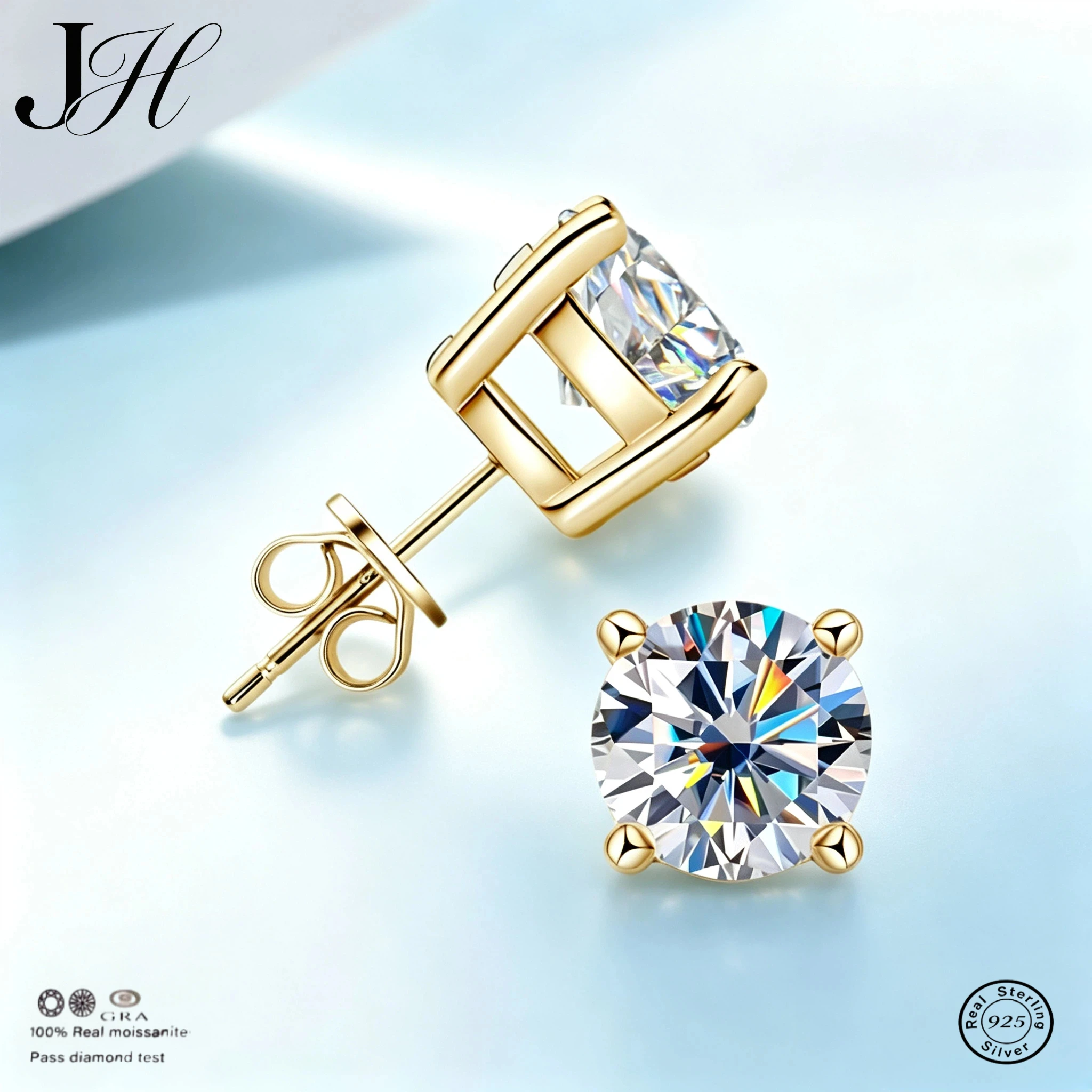 JOIAS HOME 2.0ct Moissanite Earrings for Women Lab Grown Diamond Ear Studs 925 Sterling Silver Fine Jewelry Gift