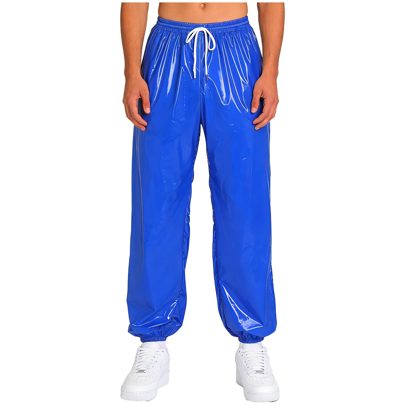 Waterdichte joggingbroek voor heren, glanzende Y2K-broek met trekkoord, elastische tailleband, zijzakken, baggy, glanzende broek, hiphopbroek - afbeelding 2
