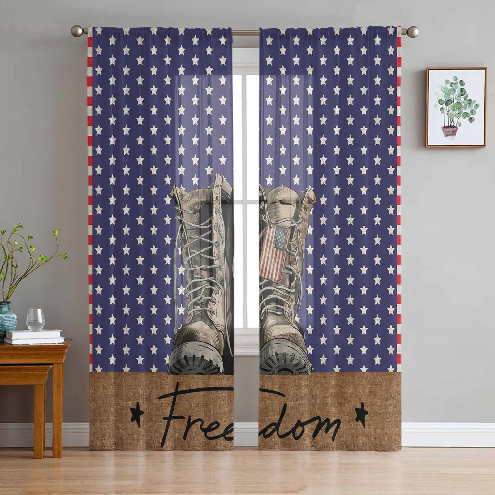 

Ретро пятиконечные звезды, военные сапоги, прозрачные тюлевые оконные шторы для гостиной, спальни, кухни, панельные шторы