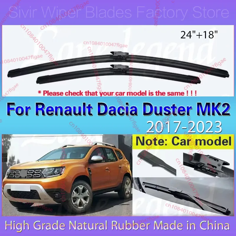 

For Renault Dacia Duster MK2 2017 - 2023 Car Wiper LHD Front Wiper Blades Windshield Windscreen Window Rain Brushes 2022 24"+18"