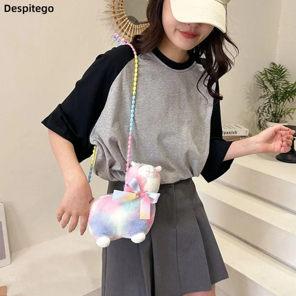 Cute Cartoon Alpaca Crossbody Bag Plush Shoulder Bag Fashion Phone Bag Personality Doll Handbag