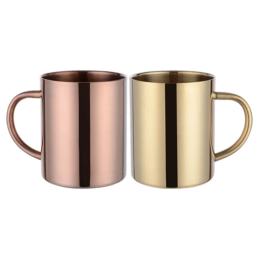 

2pcs Double Walled Stainless Steel Coffee Set Metal Tea Water For Travel Camping Office Household Use With Handle Durable Mug