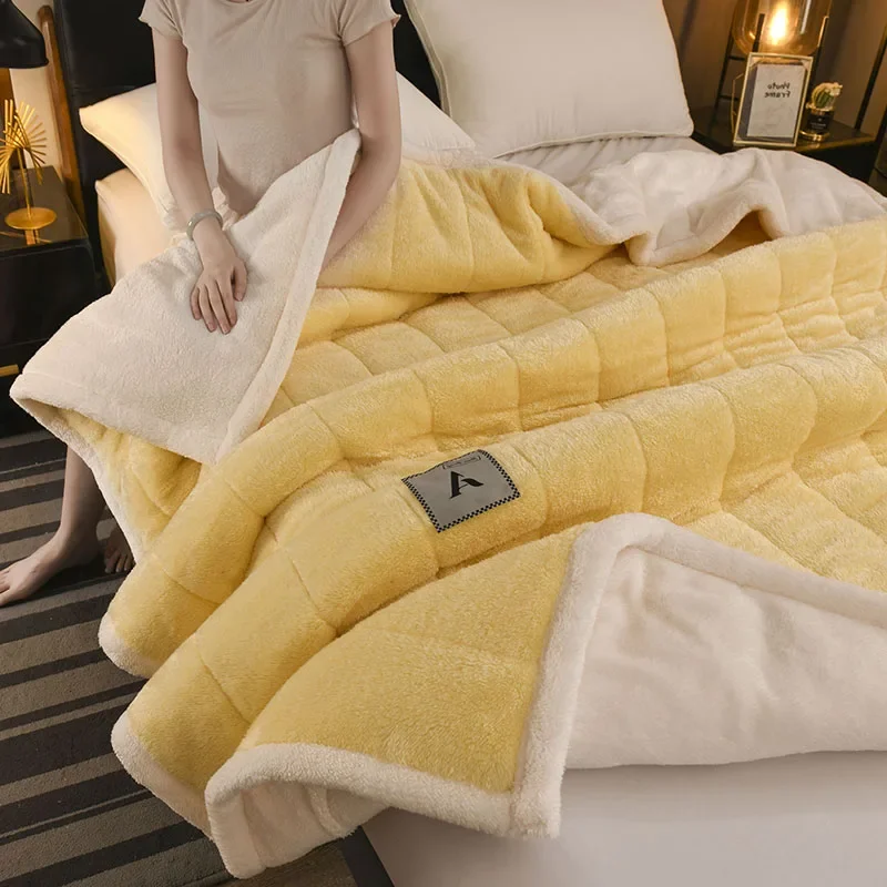 Three-layer Thickened Warm Milk Velvet Winter Blankets for Bed Cozy Soft Weighted Blanket for Sleeping Single Double Plush Throw