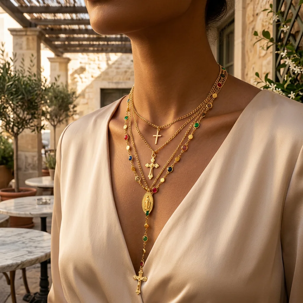4 Stück, neues, farbenfrohes Set mit Kristall-Kreuz-Halsketten für Damen, schlichte, goldfarbene Y-förmige Halskette, modischer Schmuck für Partys. – Detail 1