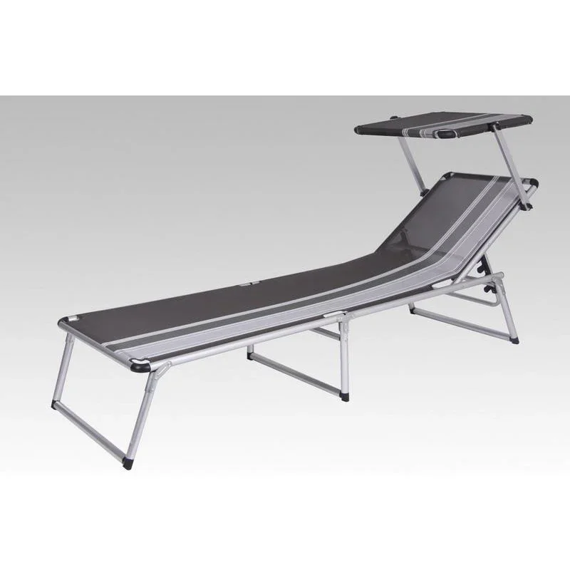 Hot-Selling Camping Folding Bed Alu Outdoor Sun Bed Portable Beach Lounger W/Sun Shade