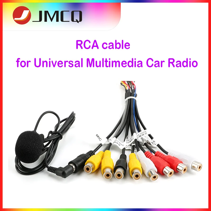 

JMCQ Car Radio Universal RCA 10 in 1 Output Wire Cable With Microphone Video Output/input Audio Subwoofer