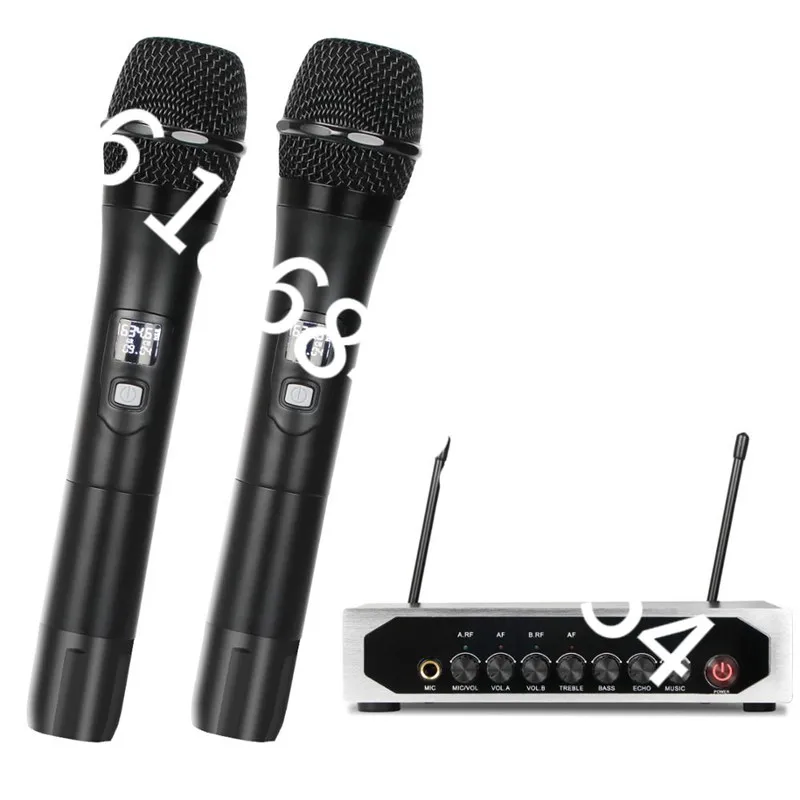 

DX-8B Wireless Microphone Equalizer Mixer 2 Channels UHF Professional Handheld Mic for Party Karaoke Church Show Meeting