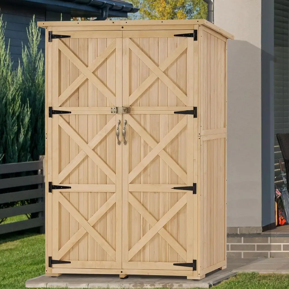 

Wooden Outdoor Storage Cabinet with Lock, Large Garden Tool Shed for Patio and Lawn, 1933 Size
