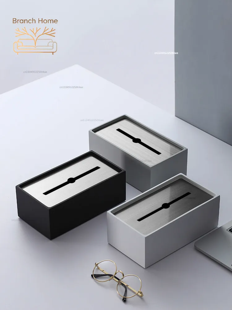 Stainless steel metal hand wipe tissue box, living room custom logo, high-end light luxury creative desktop pumping carton, adva