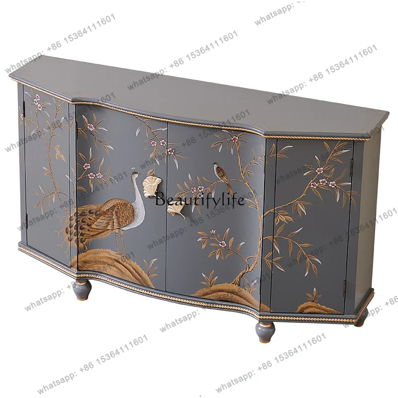 LX Glacier Gray French Modern Light Luxury Mix And Match Style New Chinese Painted Foyer Side Cabinet