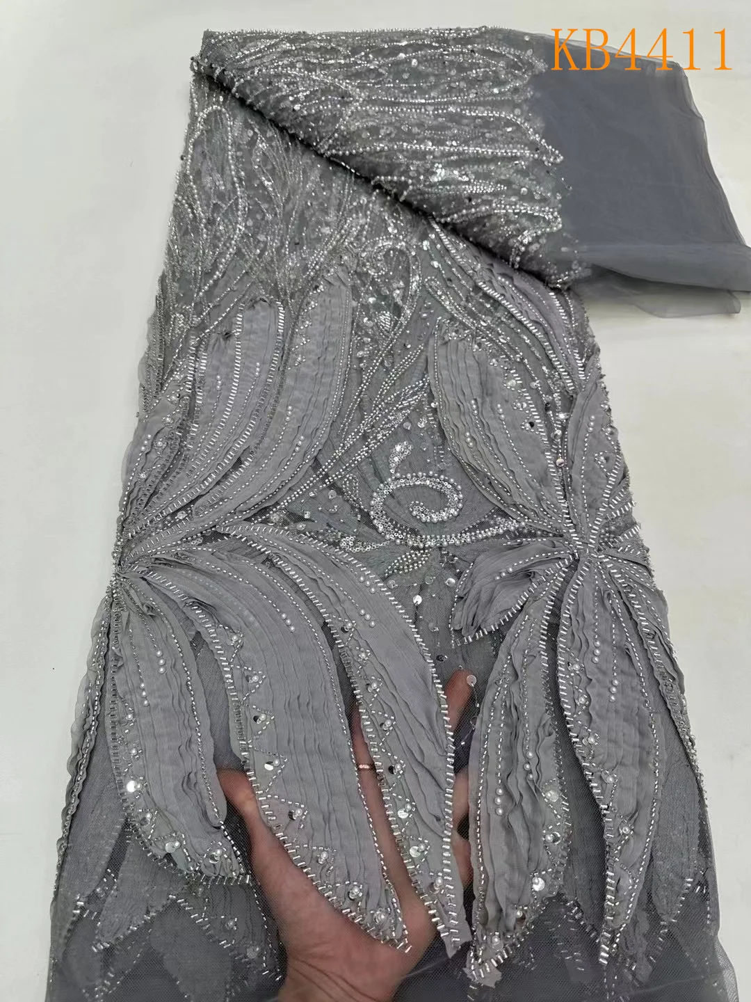 

Luxury African Fabrics Beaded Fabric French Lace Fabrics Quality 2025 Sequins Tulle Lace Fabric Beaded Lace For Wedding KB4411