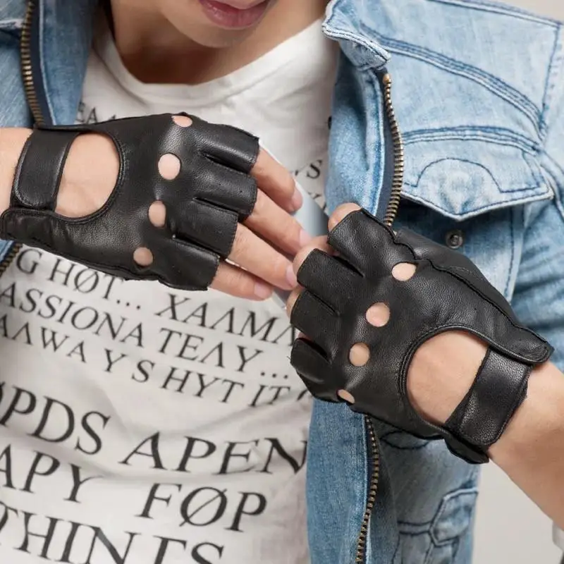 Czarne rękawiczki bez palców w stylu punk dla mężczyzn i kobiet, skórzane rękawice motocyklowe do jazdy, gotyckie rękawiczki bez palców do cosplayu, rękawiczki do tańca rockowego.