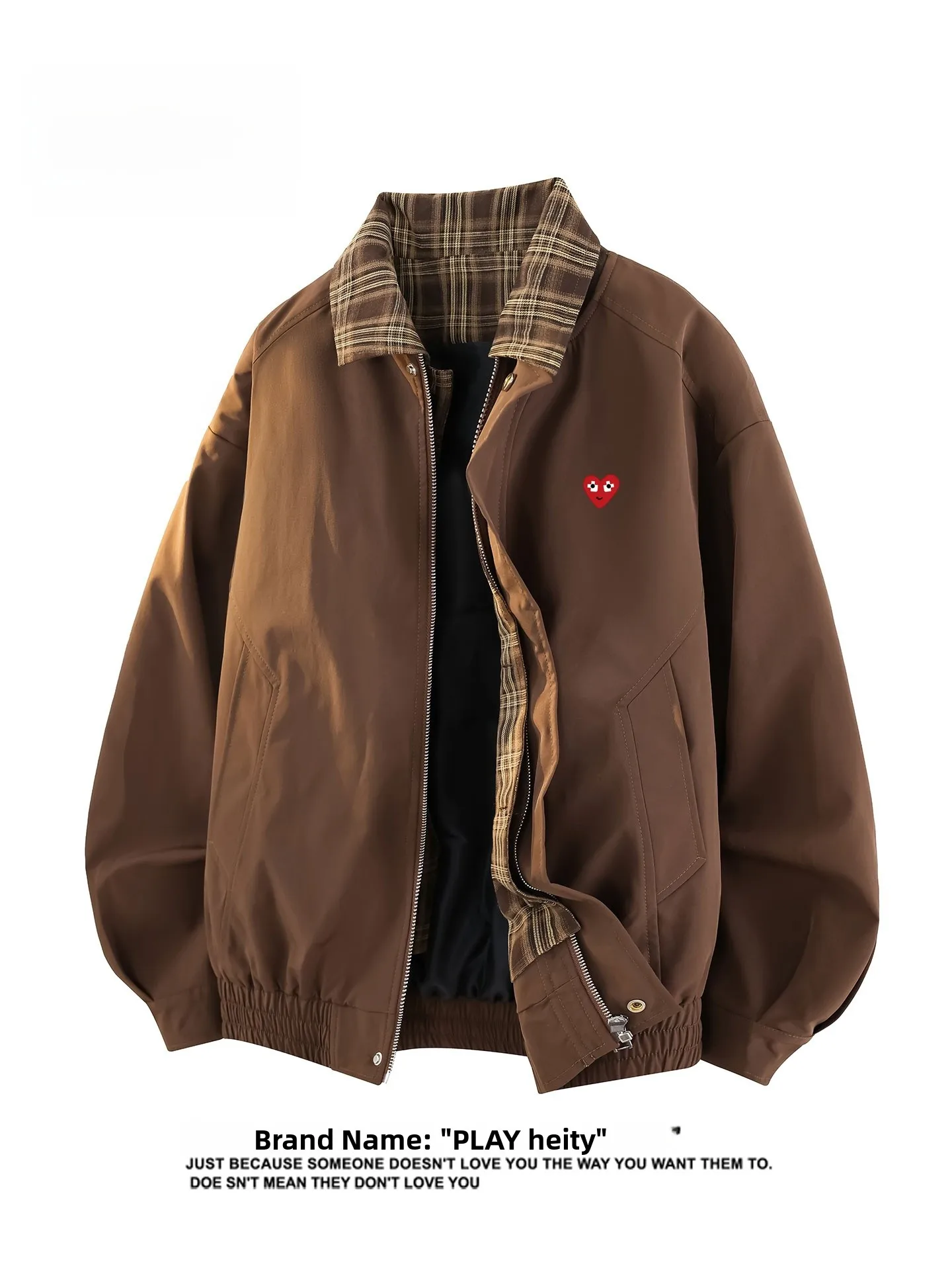 

Play Hei Hong Kong Sle Loose Fit Plaid Jaet Outerwear for Men And Women Collar Stand up Color Blo Design Autumn Outer...