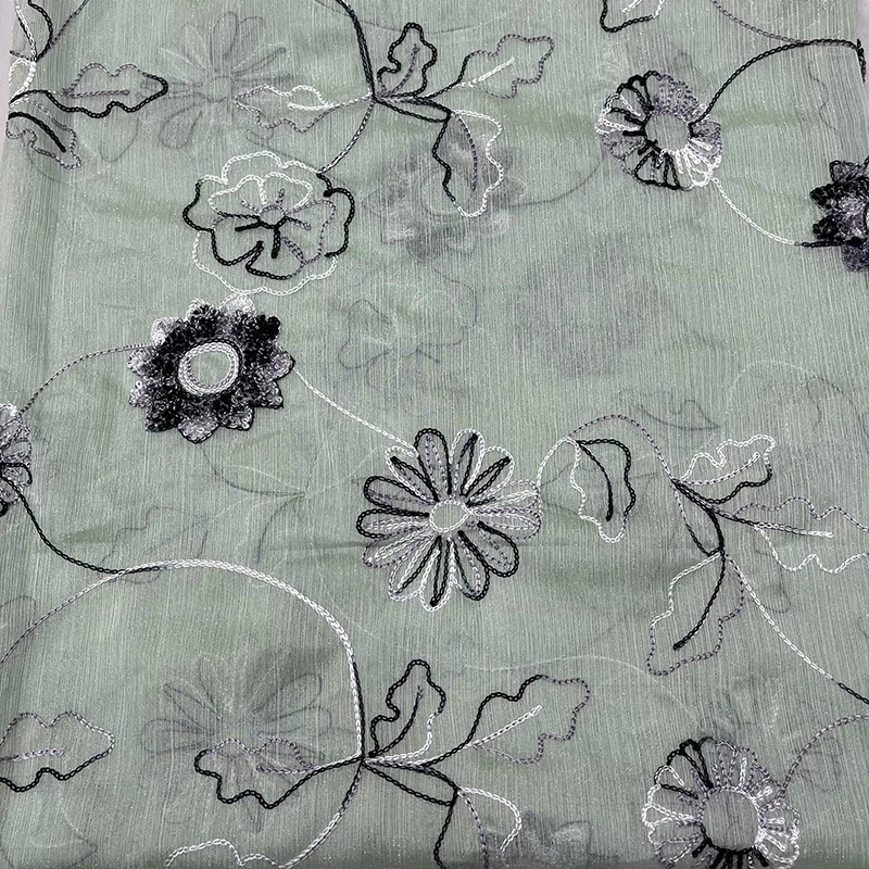 نسيج شبكي أسود فرنسي، قماش كلاسيكي مطرز يدويًا على شكل عباد الشمس، قماش مخيط، فستان سهرة، فستان، ملابس أطفال