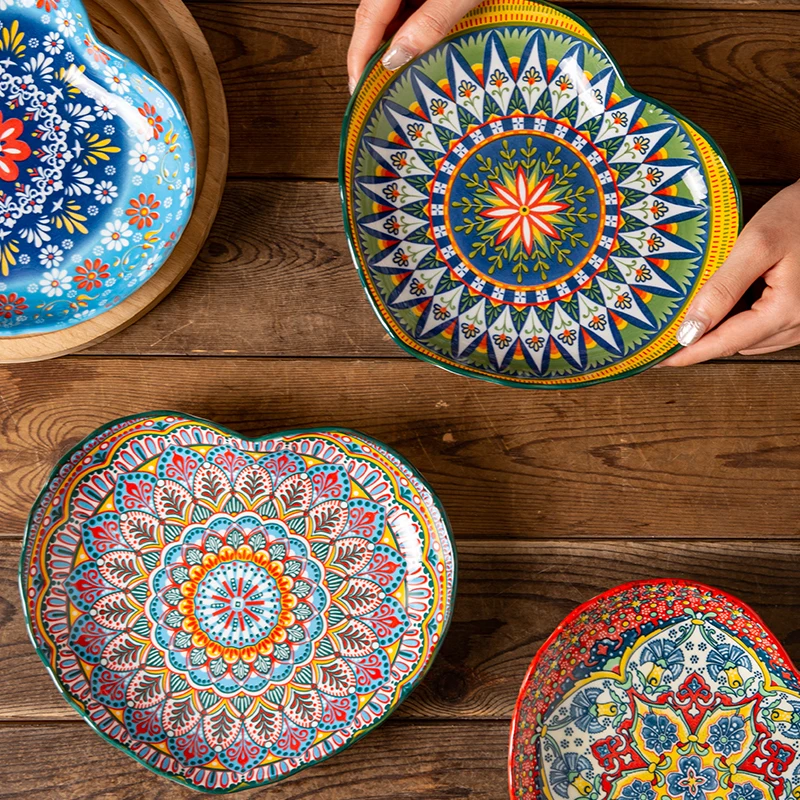 9-inch Moroccan Love Plate, Underglaze Vintage Ceramic Plate, Deep Plate, Dish Plate, Bohemian PlateWestern Dining plate/Salad p