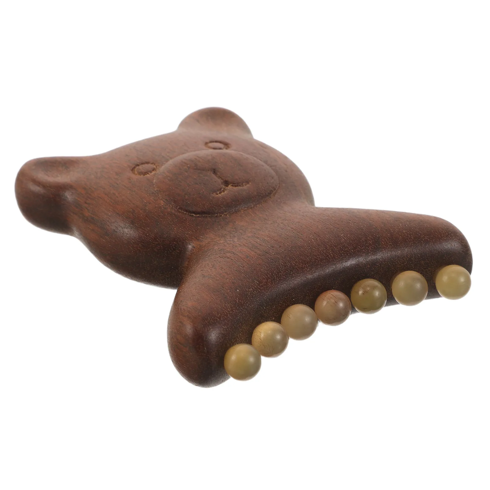 Sandalwood Face Massage Roller 7 Sheep Horn Beads Bear Handle Gua Sha Manual Meridian Scraping Tool for Facial Neck Body