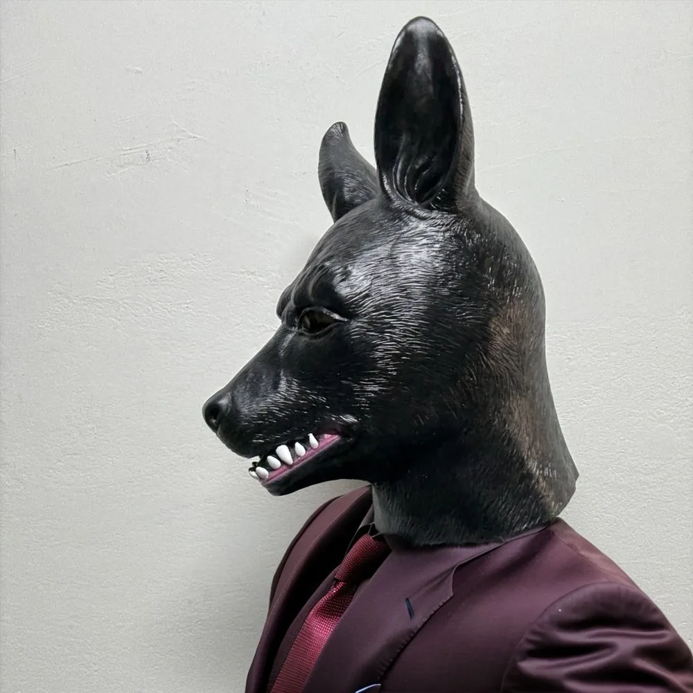Adult Black Mr. Dog Mask Sexy Party Accessory with Big Ears Rubber Animal Mask Handsome Obedient Sheepdog Costume for Men