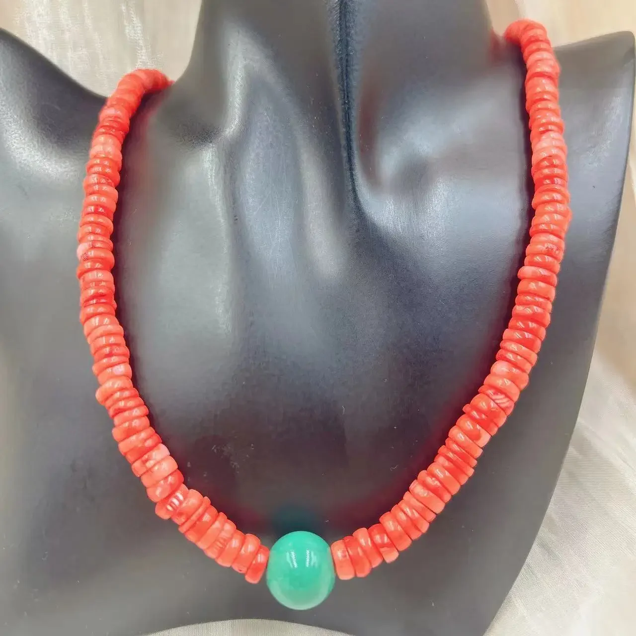 Short Collar Nigeria Wedding African Bride Jewelry Round Turquoise Natural Sea Bamboo Orange Coral Necklace 17inch view 3